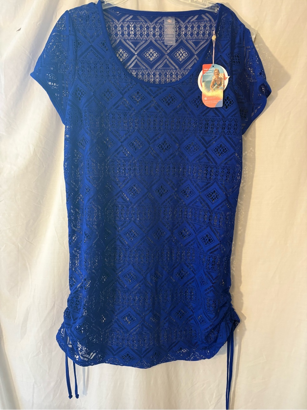 Lace Swimsuit Coverup Short Sleeve Tunic in Royal Blue